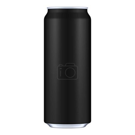 Burla de metal negro de aluminio bebida lata 500ml. Plantilla de maqueta lista para tu diseño. Aislado sobre fondo blanco. Embalaje del producto. Vector EPS10