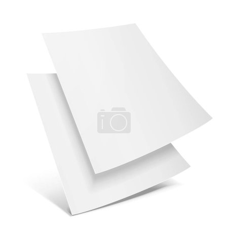 Mockup Dos folletos de papel en blanco, folleto, hoja ancha, volante, folículo, hoja A4 con sombras. Ilustración Aislado sobre fondo blanco. Plantilla Mock Up listo para su diseño. Vector EPS10