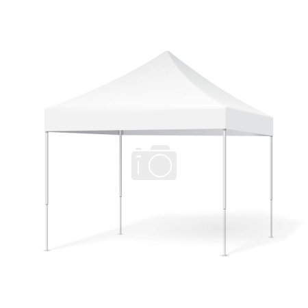 Mockup Publicité promotionnelle Événement en plein air Salon professionnel Pop-up Tente Mobile Marquee. Illustration isolée sur fond blanc. Modèle maquillé prêt pour votre conception. Vecteur EPS10
