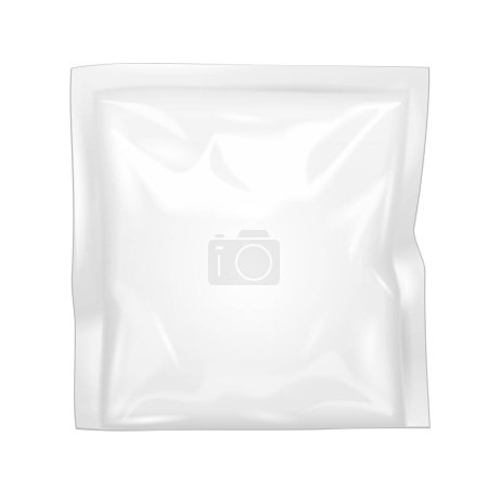 Ilustración de Mocku Blank Filled Retort Foil Flexible Pouch Bag Packaging. For Condoms, Medicine Drugs Or Food Product. Illustration Isolated On White Background. Mock Up Template Ready For Your Design. - Imagen libre de derechos