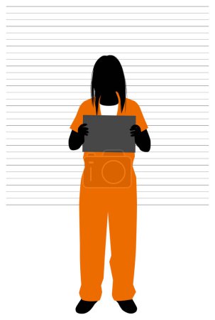 Silhouette illustration of a female prisoner mugshot