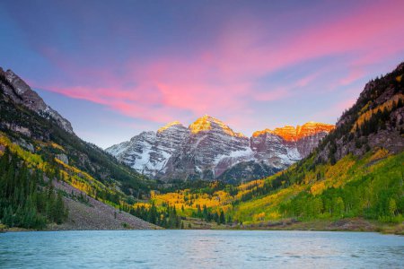 Photo for Landscape photo of Maroon bell in Aspen Colorado autumn season, United States at sunset - Royalty Free Image