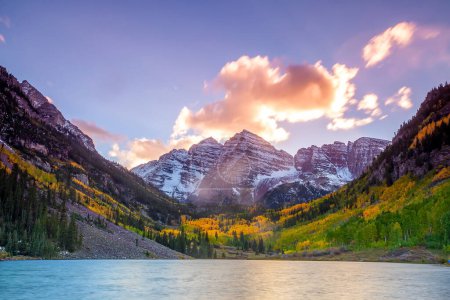 Photo for Landscape photo of Maroon bell in Aspen Colorado autumn season, United States at sunset - Royalty Free Image