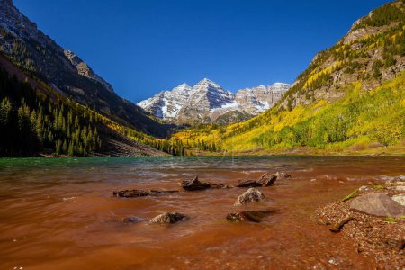 Photo for Landscape photo of Maroon bell in Aspen Colorado autumn season, United States - Royalty Free Image