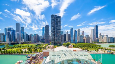 Foto de Centro de Chicago skyline paisaje urbano en Illinois, Estados Unidos - Imagen libre de derechos
