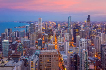 Photo for Downtown chicago skyline at sunset Illinois, USA - Royalty Free Image