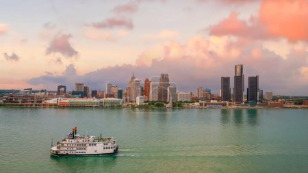 Photo for Cityscape of Detroit skyline in Michigan, USA at sunset shot from Windsor, Ontario Canada - Royalty Free Image