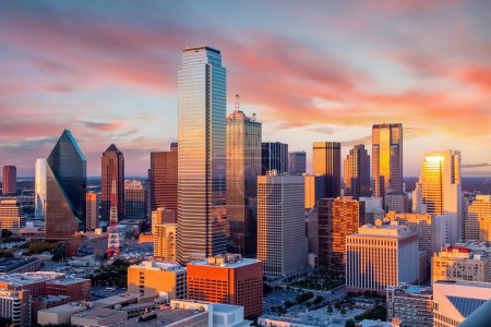 Photo for Dallas city downtown skyline cityscape of Texas USA at sunset - Royalty Free Image