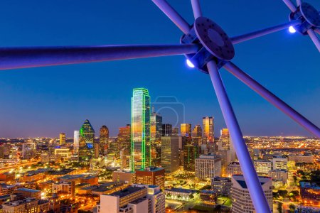Dallas city downtown skyline cityscape of Texas USA at sunset