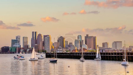 Photo for Cityscape of Boston skyline panorama at sunset in Massachusetts, United States of America - Royalty Free Image