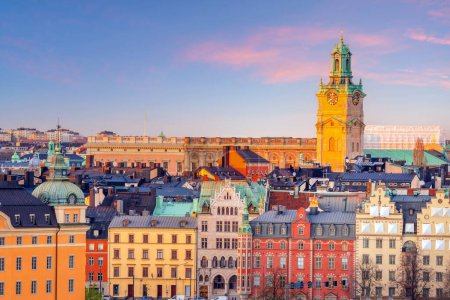 Photo for Stockholm old town city skyline, cityscape of Sweden at sunset - Royalty Free Image