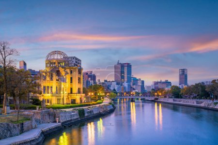 View of Hiroshima skyline with the atomic bomb dome in  Japan. UNESCO World Heritage Site 