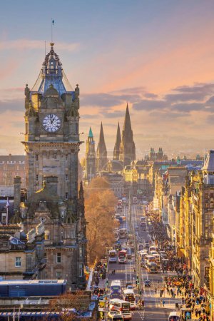 Photo for Old town Edinburgh city skyline. Cityscape in Scotland at sunset - Royalty Free Image