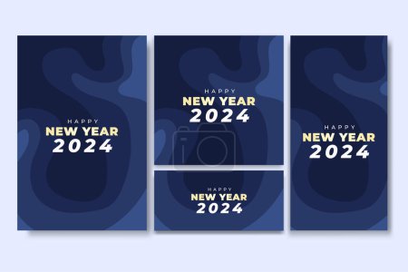 Téléchargez les photos : Happy New Year Flyer et ensemble de médias sociaux avec fond abstrait géométrique - en image libre de droit