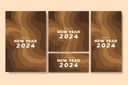 Téléchargez les photos : Happy New Year Flyer et ensemble de médias sociaux avec fond abstrait géométrique - en image libre de droit