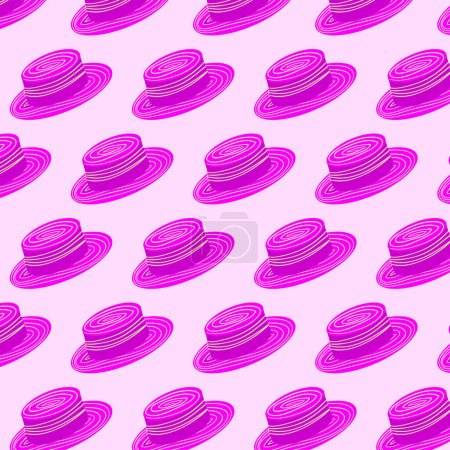 Téléchargez les illustrations : Chapeau de plage rose Modèle sans couture Fond fabuleux - en licence libre de droit
