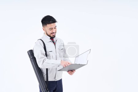 Photo for Business person in work clothes and white background - Royalty Free Image