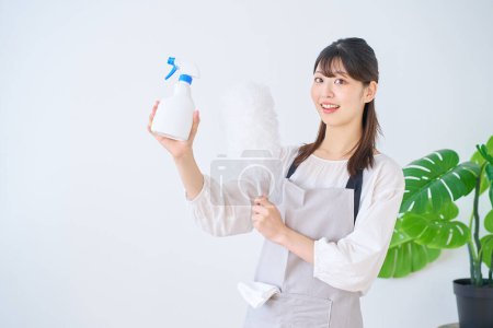 Téléchargez les photos : Jeune femme avec outils de nettoyage à l'intérieur - en image libre de droit
