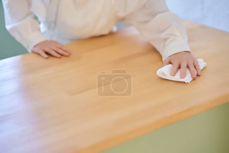 Téléchargez les photos : Jeune femme essuyant et nettoyant la chambre - en image libre de droit