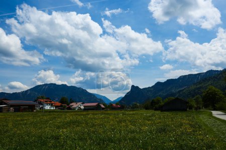 Unterammergau in Bavaria, with fields and mountains in the background