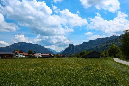 Unterammergau in Bavaria, with fields and mountains in the background