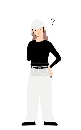 Illustration for Carpenter woman pose, Have doubts - Royalty Free Image