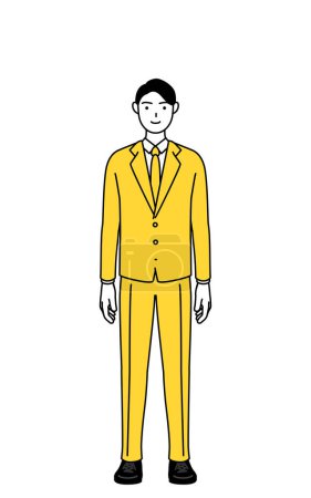 Illustration for Simple line drawing illustration of a businessman in a suit with his hands folded in front of his body. - Royalty Free Image