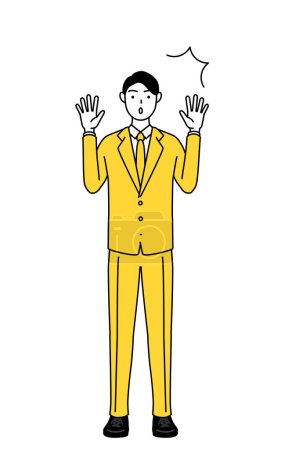 Téléchargez les illustrations : Illustration simple d'un homme d'affaires en costume levant la main avec surprise. - en licence libre de droit