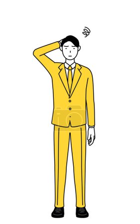 Ilustración de Ilustración simple de un hombre de negocios con un traje rascándose la cabeza en apuros. - Imagen libre de derechos