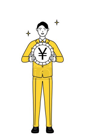 Illustration for Simple line drawing illustration of a businessman in a suit, an image of foreign exchange gains and yen appreciation - Royalty Free Image