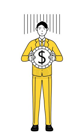 Illustration for Simple line drawing illustration of a businessman in a suit, an image of exchange loss or dollar depreciation - Royalty Free Image