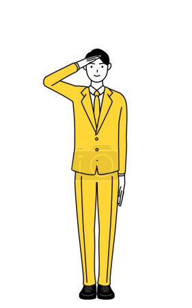 Illustration for Simple line drawing illustration of a businessman in a suit making a salute. - Royalty Free Image