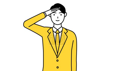 Illustration for Simple line drawing illustration of a businessman in a suit making a salute. - Royalty Free Image