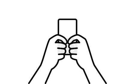 Illustration for Smartphone operation, simple line drawing of two hands holding a smartphone - Royalty Free Image