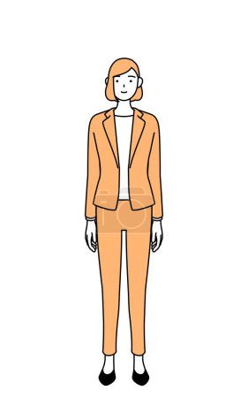 Illustration for Simple line drawing illustration of a businesswoman in a suit with his hands folded in front of his body. - Royalty Free Image