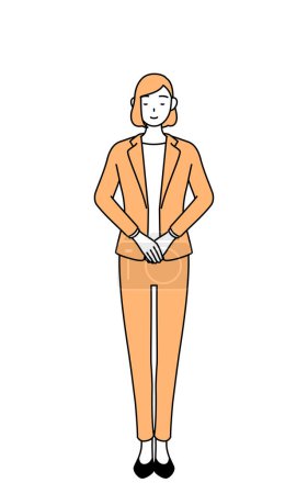 Illustration for Simple line drawing illustration of a businesswoman in a suit lightly bowing. - Royalty Free Image