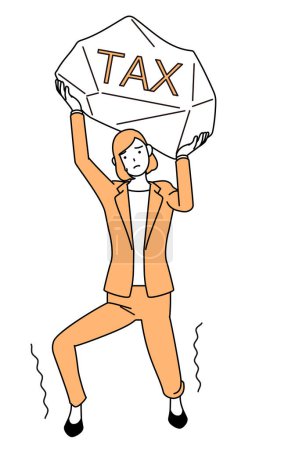 Illustration for Simple line drawing illustration of a businesswoman in a suit suffering from tax increases - Royalty Free Image