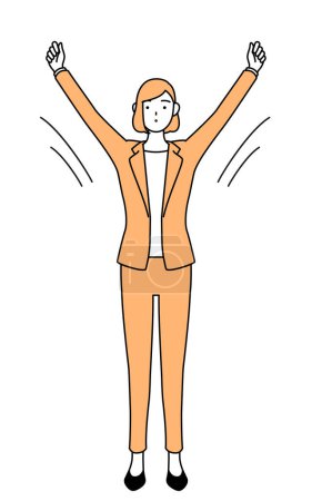 Téléchargez les illustrations : Illustration simple d'une femme d'affaires en costume respirant profondément. - en licence libre de droit