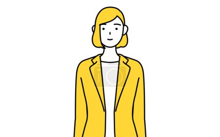 Illustration for Simple line drawing illustration of a businesswoman in a suit with his hands folded in front of his body. - Royalty Free Image