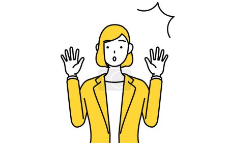Téléchargez les illustrations : Illustration simple d'une femme d'affaires en costume levant la main avec surprise. - en licence libre de droit