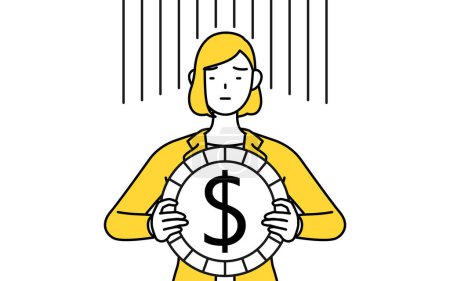 Illustration for Simple line drawing illustration of a businesswoman in a suit, an image of exchange loss or dollar depreciation - Royalty Free Image