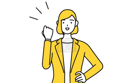 Einfache Zeichenillustration einer Geschäftsfrau im Anzug, die mit Mut posiert.