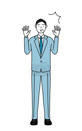 Téléchargez les illustrations : Illustration simple d'un homme d'affaires, d'un cadre, d'un dirigeant et d'un président levant la main avec surprise. - en licence libre de droit