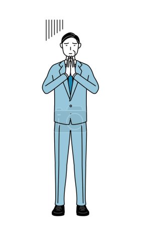 Illustration for Simple line drawing illustration of a Senior businessmen, executives, managers and presidents apologizing with his hands in front of his body. - Royalty Free Image