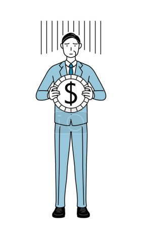 Illustration for Simple line drawing illustration of a Senior businessmen, executives, managers and presidents, an image of exchange loss or dollar depreciation - Royalty Free Image
