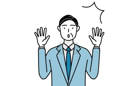 Illustration for Simple line drawing illustration of a Senior businessmen, executives, managers and presidents raising his hand in surprise. - Royalty Free Image