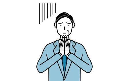 Illustration for Simple line drawing illustration of a Senior businessmen, executives, managers and presidents apologizing with his hands in front of his body. - Royalty Free Image
