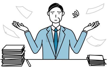 Illustration for Simple line drawing illustration of a Senior businessmen, executives, managers and presidents who is fed up with his unorganized business. - Royalty Free Image