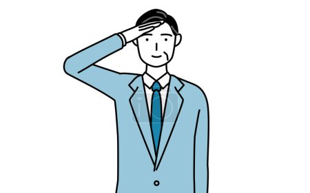 Illustration for Simple line drawing illustration of a Senior businessmen, executives, managers and presidents making a salute. - Royalty Free Image