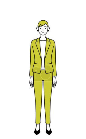 Illustration for Simple line drawing illustration of Senior woman in suit,female manager, career woman. - Royalty Free Image